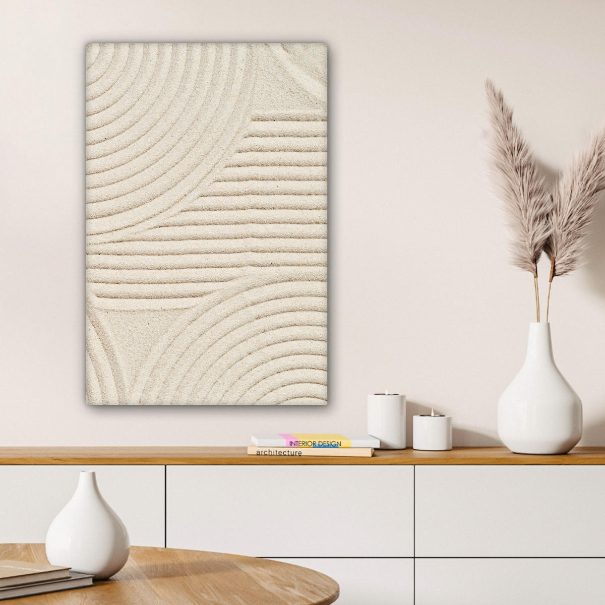 LEINWANDBILD Muster - Abstrakt - Weiß Wanddeko 40x60 cm - Beige, Textil (40/60cm) - MuchoWow