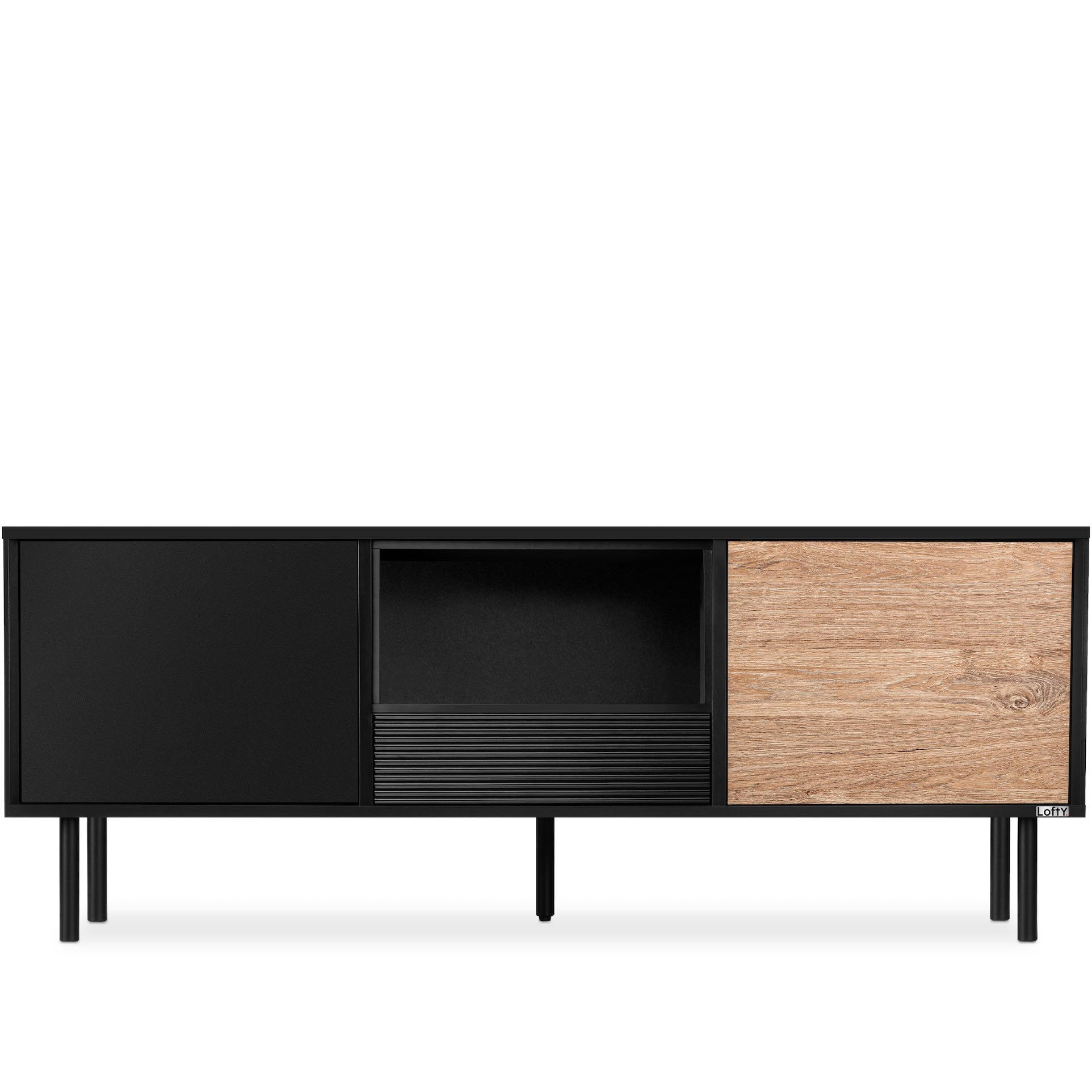 TV-SCHRANK LOFTY Loft-Stil, schwarz - Eichefarben/Schwarz, Holzwerkstoff (152/59/41cm) - KONSIMO®