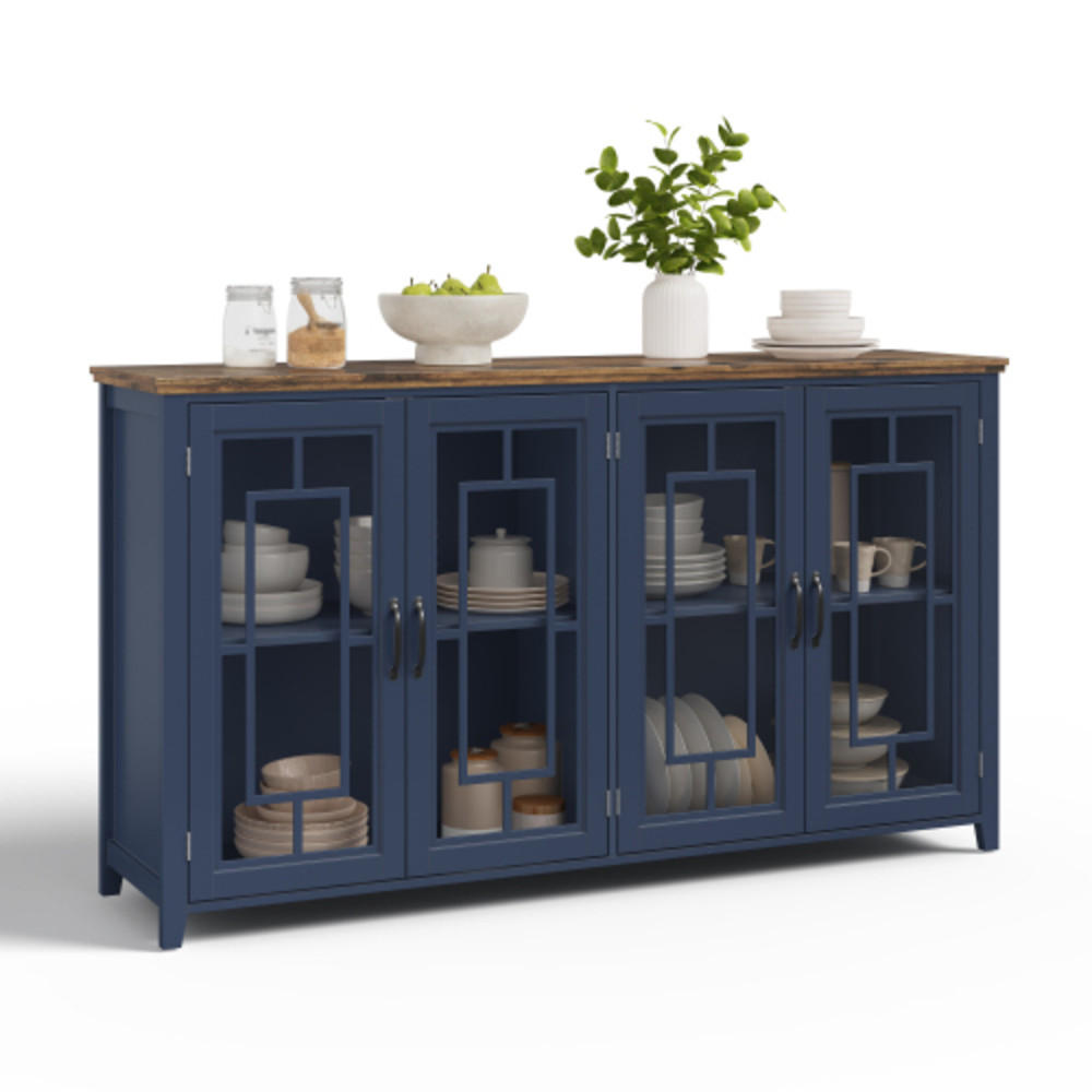 SIDEBOARD Blau aus MDF mit Retro-Holzmaserung-Platte 160 × 40 × 86 cm - Blau, Holzwerkstoff (160/86/40cm) - Luhomfu