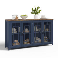 SIDEBOARD Blau aus MDF mit Retro-Holzmaserung-Platte 160 × 40 × 86 cm - Blau, Holzwerkstoff (160/86/40cm) - Luhomfu