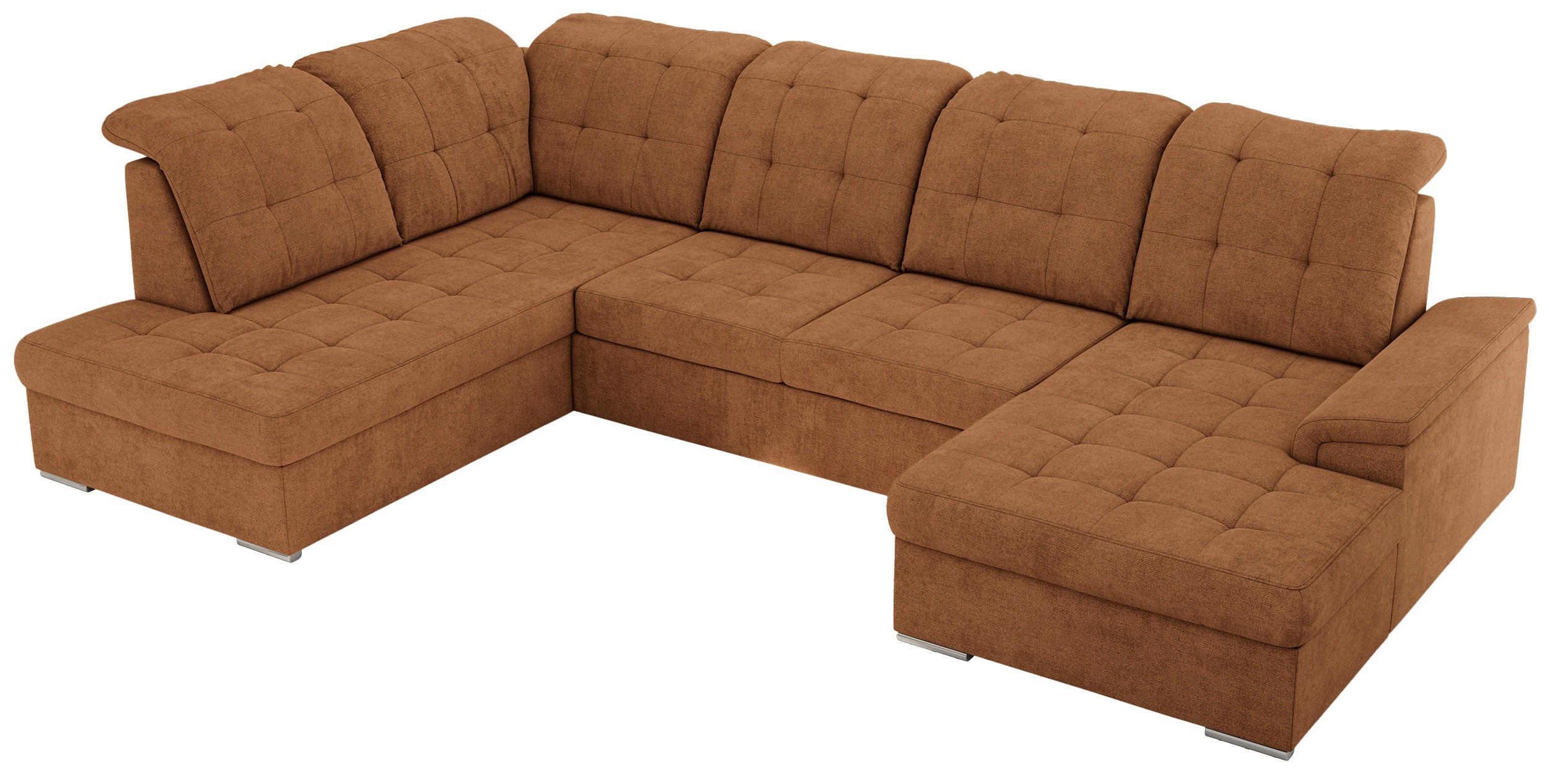 WOHNLANDSCHAFT MADRITO U - Orange Struktur - Links - Silberfarben/Orange, Textil/Metall (204/89/323cm) - MKS