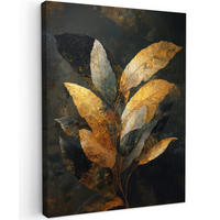 LEINWANDBILD Golden Leaf Komposition - Botanical Luxury Wandbild Wohnzimmer 60x80 cm - Goldfarben/Schwarz, Textil (60/80cm) - MuchoWow