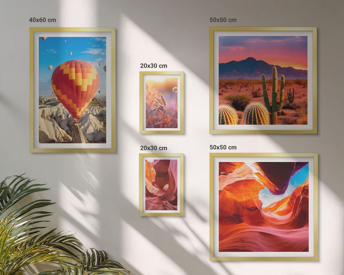 BILDER SET 5er Set - 50x50 cm & 20x30 cm & 40x60 cm Goldrahmen - Landschaften von Wüstenschluchten - Goldfarben, Kunststoff (40/60cm) - TULUP