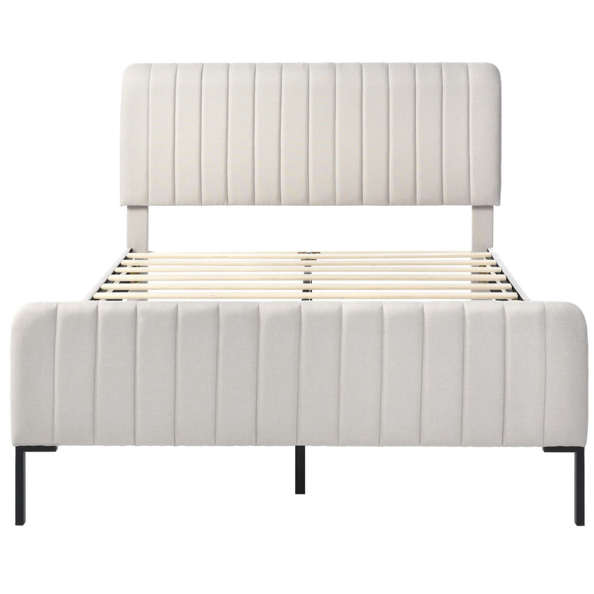 POLSTERBETT aus Leinen 140x200 cm in Beige mit verstellbarem Kopfteil - Beige, Textil (140/200cm) - Modfu