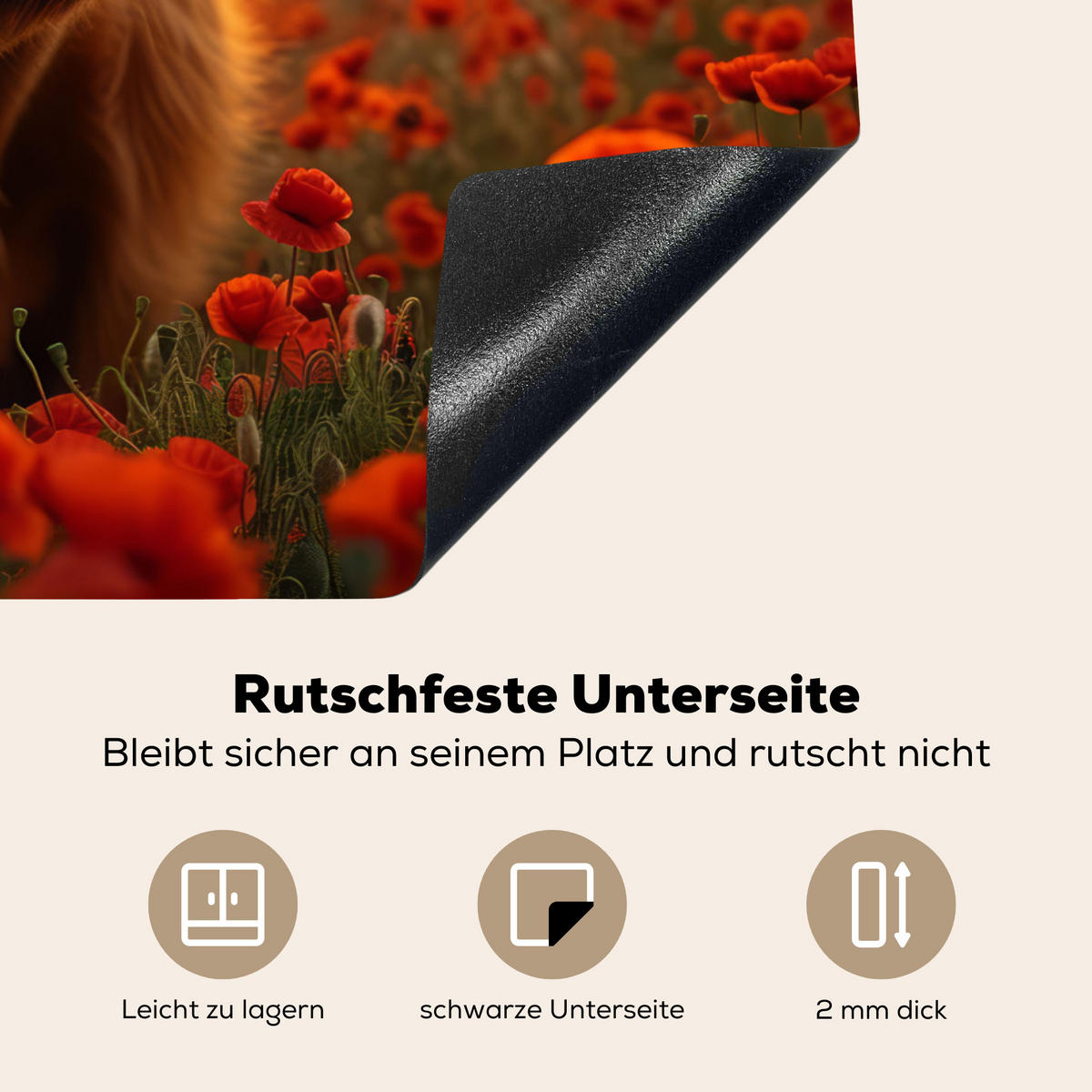 HERDABDECKPLATTE Schottische Highlander - Rosen - Blumenfeld - Sonnenuntergang Herdabdeckung Induktionsfeld 70x52 cm - Rotbraun, Kunststoff (70/52/0.2cm) - MuchoWow