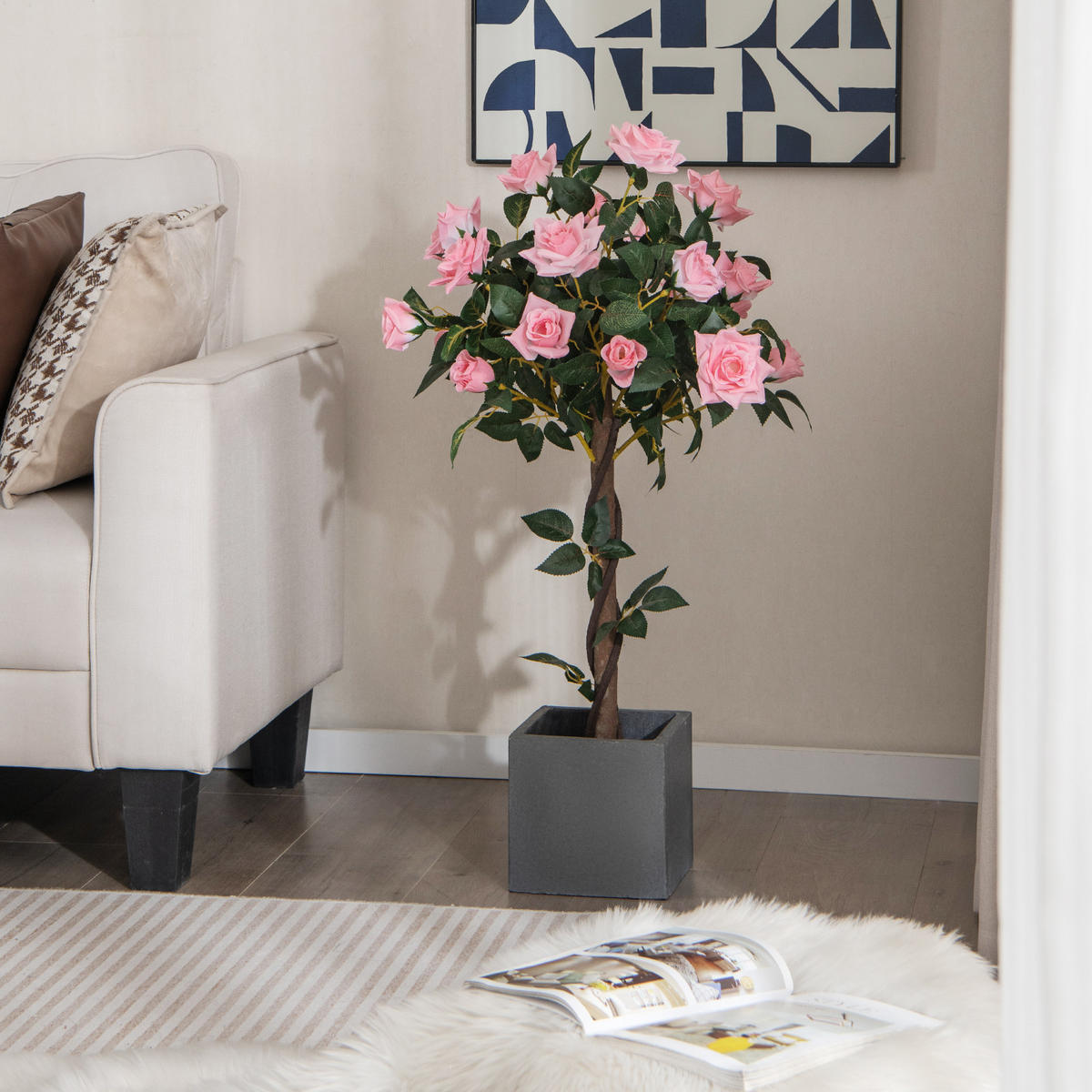 KUNSTBAUM Grün + Rosa + Schwarz - Grün, Kunststoff (93cm) - COSTWAY