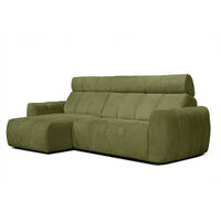 ECKSOFA KIMI 3-Sitzer, ausziehbarer Sitz, verstellbare Kopfstützen, olivgrün - Schwarz/Olivgrün, Holzwerkstoff/Textil (270/160cm) - Courtois Laville