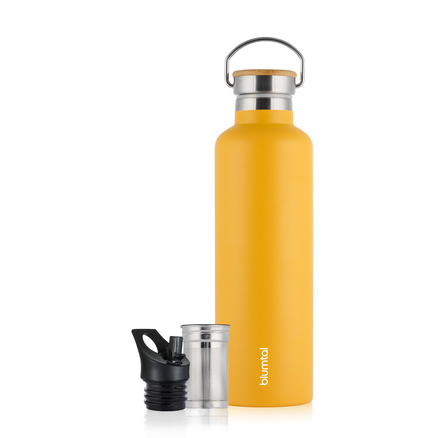 TRINKFLASCHE Leni 500 ml, inkl. Teesieb und Sportdeckel - Gelb, Metall (0.5L) - Blumtal