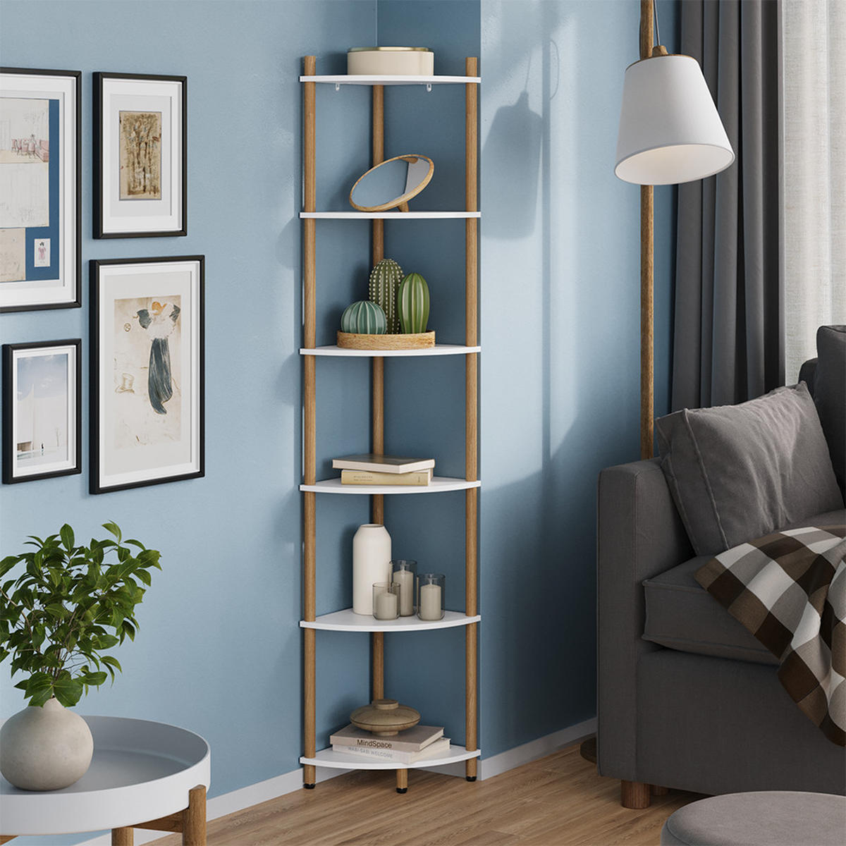 ROHOVÁ POLICE Bivio Bílá/borovice - bílá, kompozitní dřevo (29/163.5/29cm) - Vicco