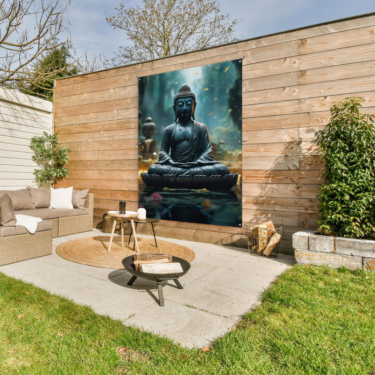 ZAHRADNÍ PLAKÁT Buddha - Socha - Buddha - Zen - Umění - Buddha 120x160 cm - tmavě šedá, plast (120/160/0.2cm) - OnlyWow