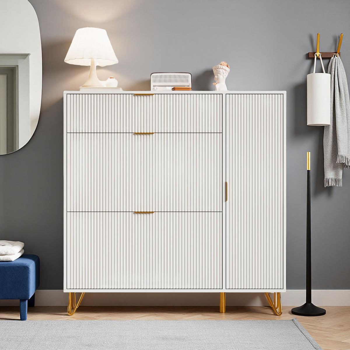 SCHUHSCHRANK Weiß Modern mit Ablagefach - Weiß, Holzwerkstoff (24/118.5/110cm) - SHOPENTRA