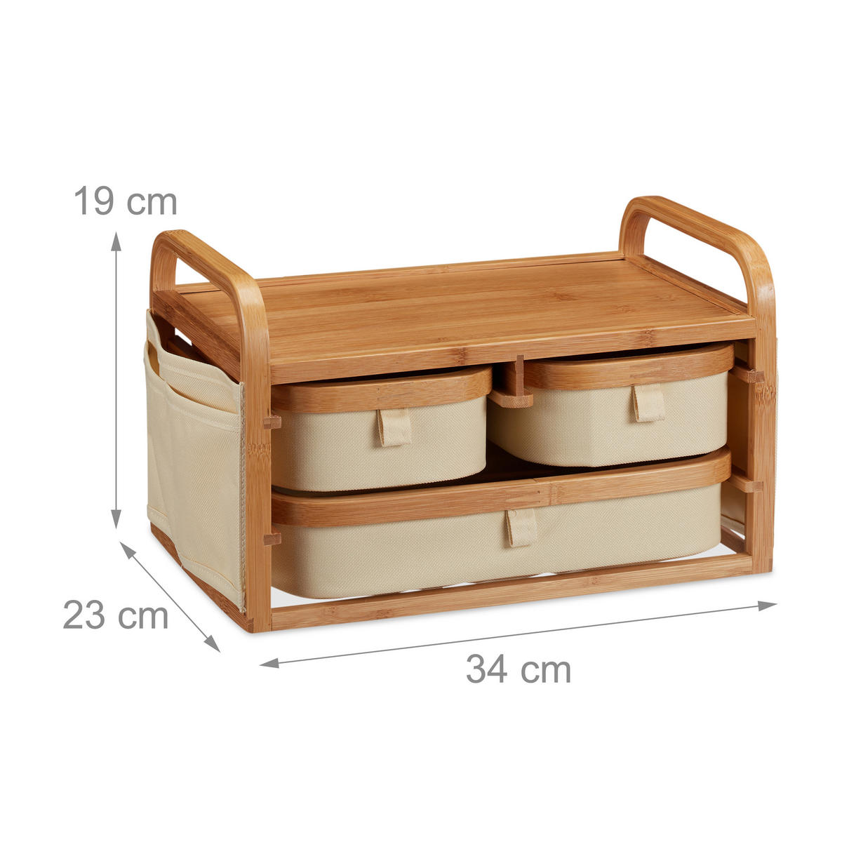 MINI-KOMMODE - Hellbraun, Holz/Textil (34/19/23cm) - Relaxdays