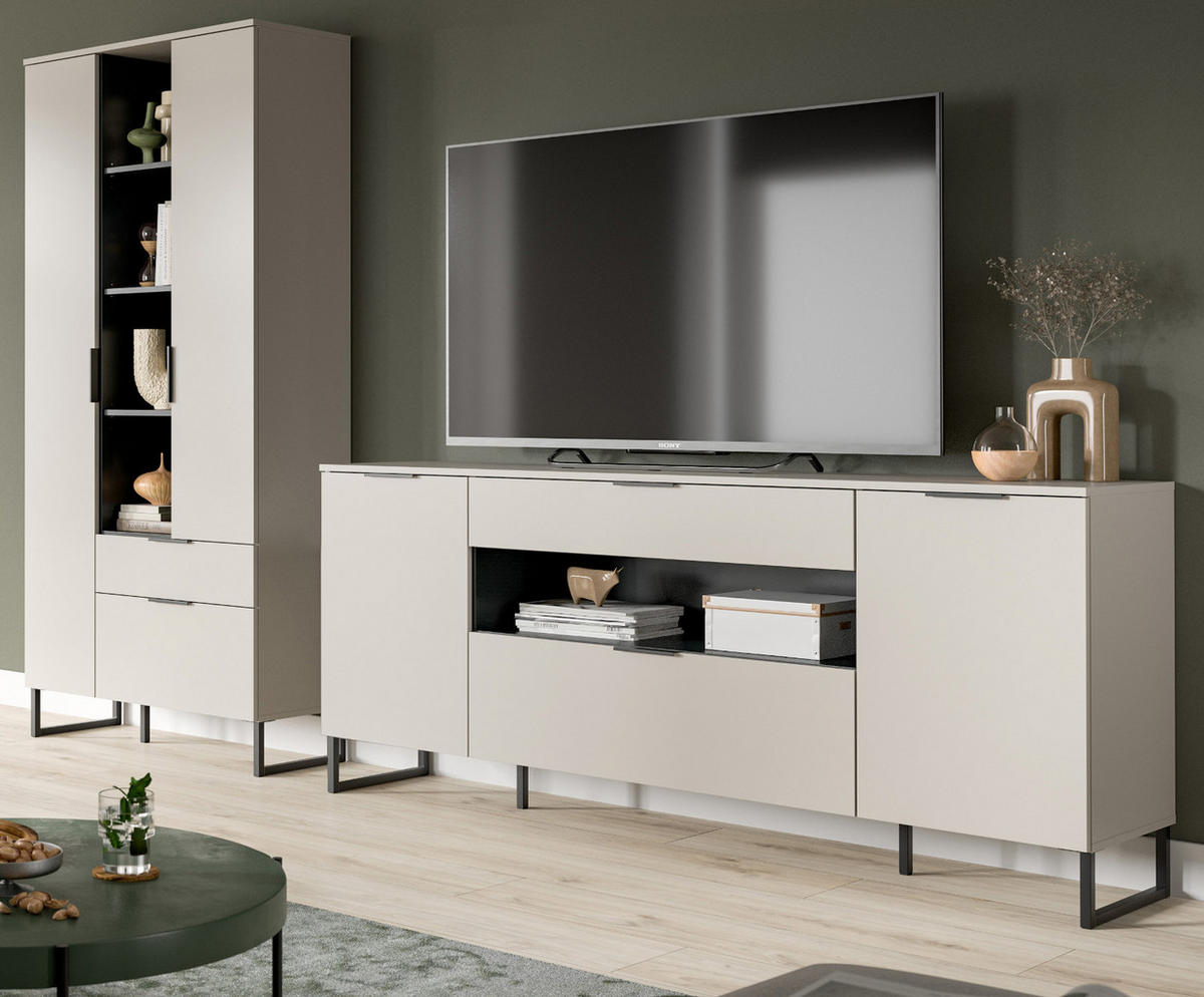 WOHNWAND kaschmir, schwarz 290 cm, Komplettset mit Soft-Close-Funktion - Kaschmir/Schwarz, Holzwerkstoff/Kunststoff (290/192/41cm) - Inn.Furn