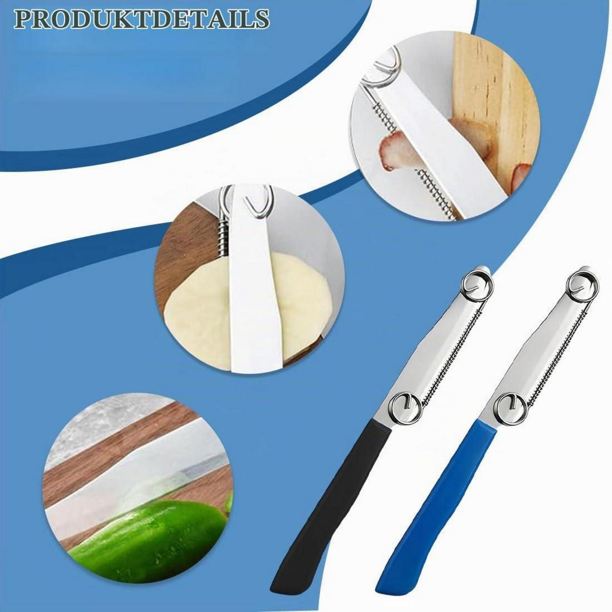 SCHÄLMESSER 2-teiliges Set Edelstahl 3-in-1 - Blau, Metall (22cm)