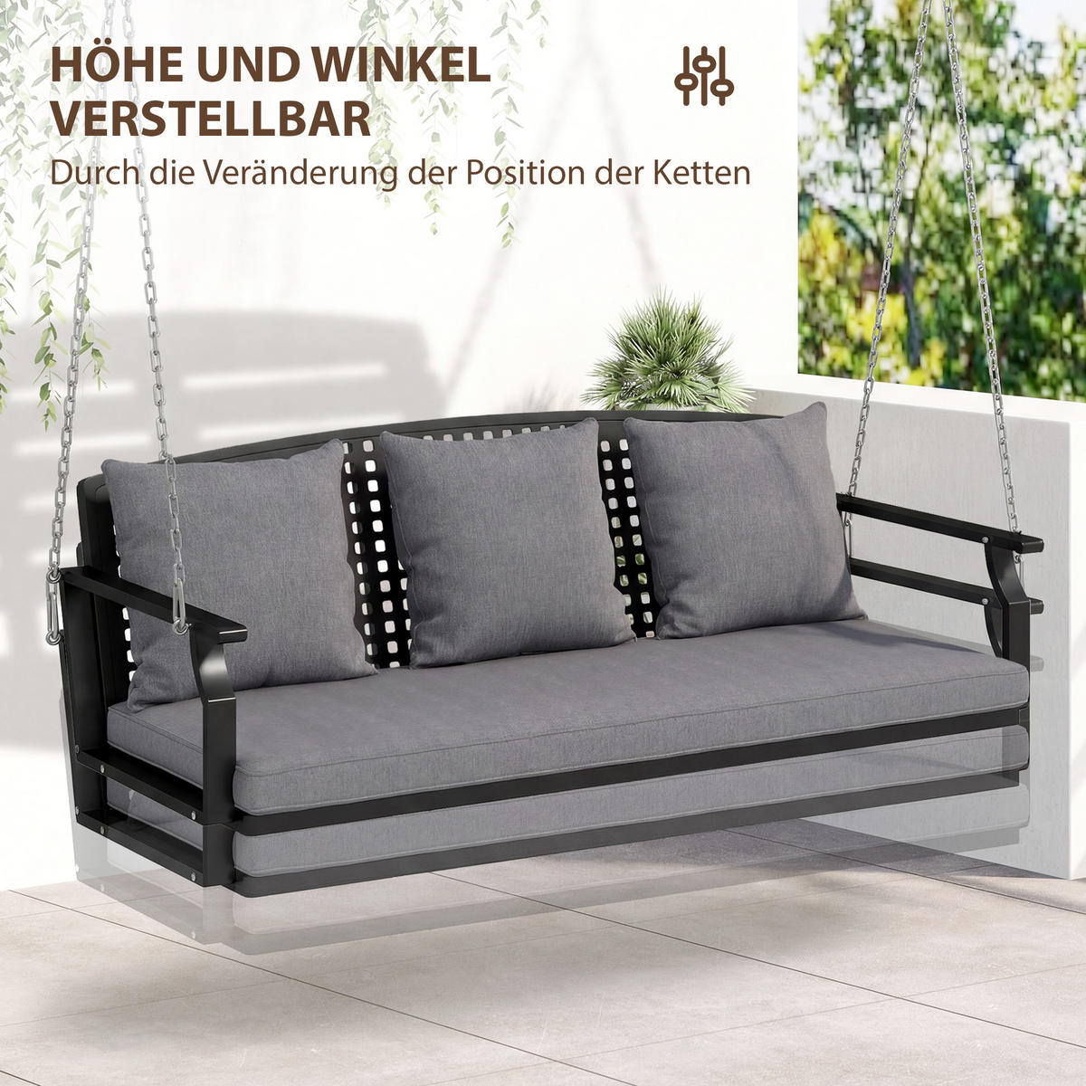 HÄNGEBANK Stahl Grau - Schwarz/Grau, Textil/Metall (66/51/154cm) - Outsunny
