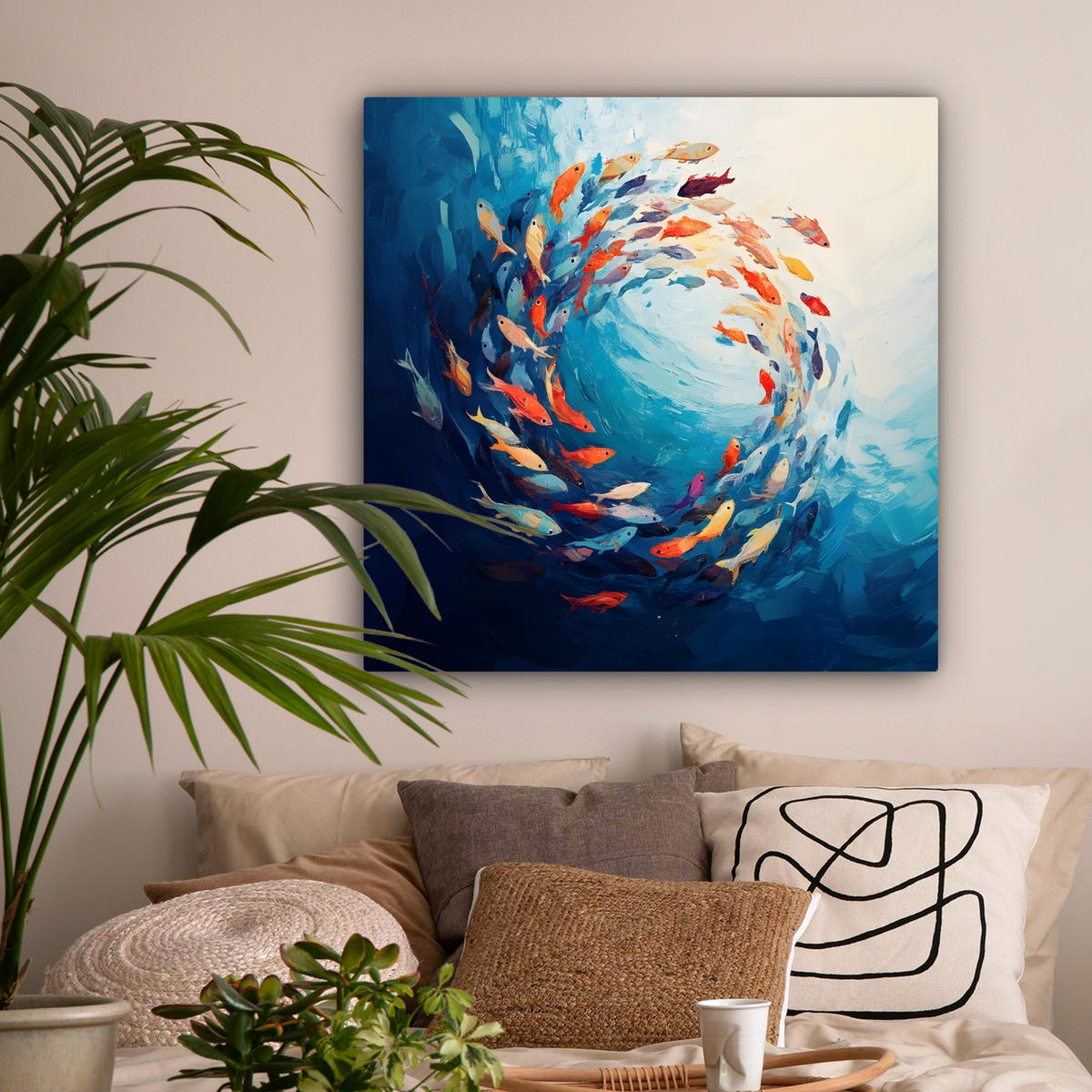 LEINWANDBILD Meer - Fische - Bunt - Dynamisch 90x90 cm - Hellblau, Textil (90/90cm) - MuchoWow