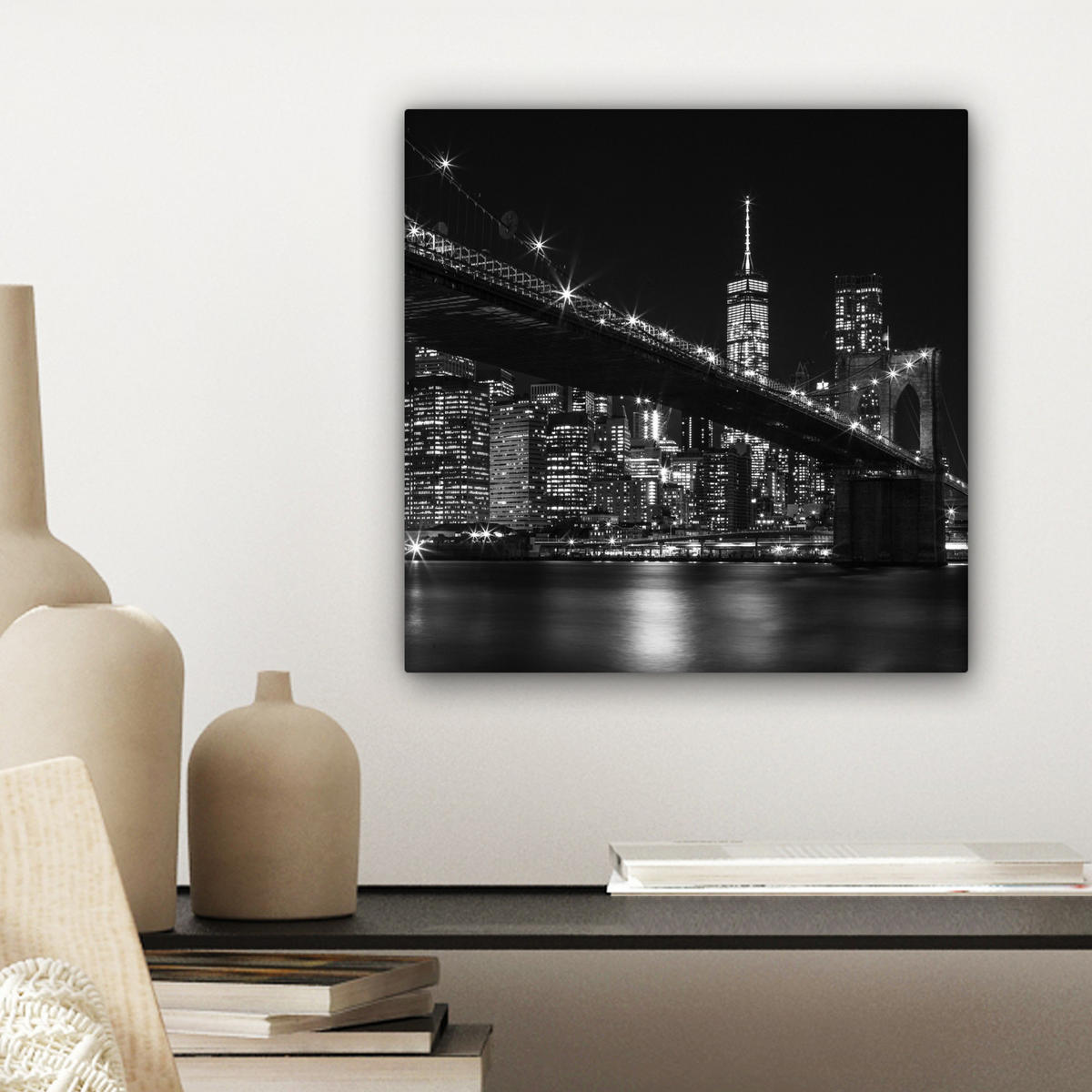 LEINWANDBILD New York - Brooklyn - Brücke Deko Wohnzimmer 20x20 cm - Schwarz, Textil (20/20cm) - MuchoWow