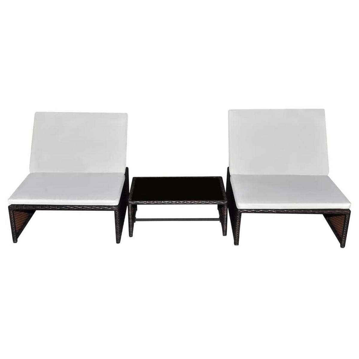 OUTDOOR-LEHNSTÜHLE 2 Stk. mit Tisch Braun Poly Rattan - Braun, Holz (65/69/190cm) - furnicato