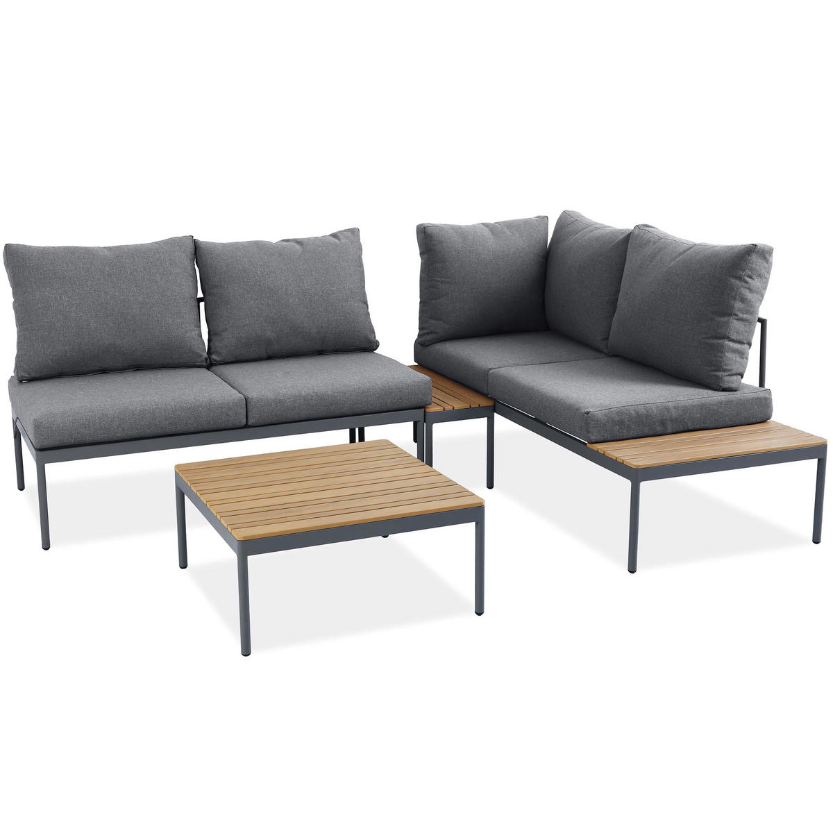 GARTENSET Livorno, modulare Bauweise , mit Ecksofa und Kaffeetisch, Metallrahmen, Dunkelgrau - Dunkelgrau, Metall - Beautysofa