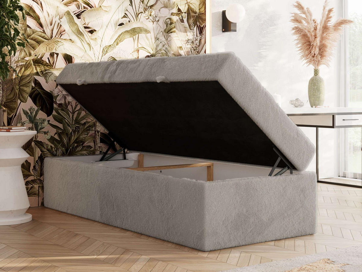 BOXBETT ZERO 90/200 - Hellgrau Plüsch - H4 - Topper Visco - Hellgrau, Textil (90/200cm) - MKS