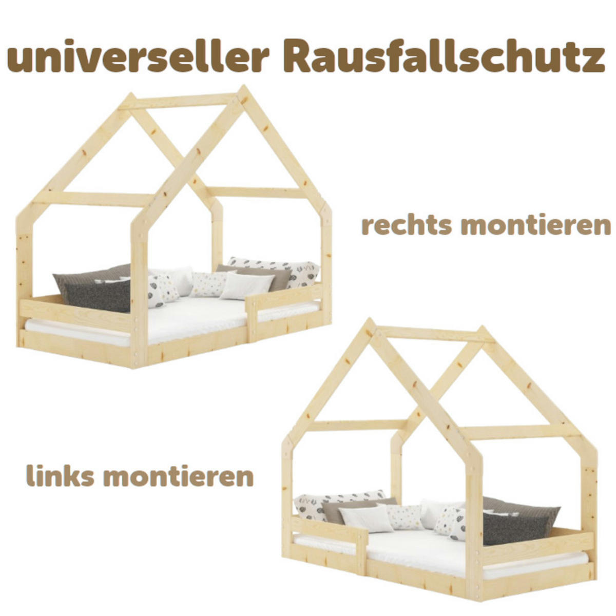 HAUSBETT Kinderbett 160x80cm aus Kiefernholz - Naturfarben, Holz (80/160cm) - Interbeds