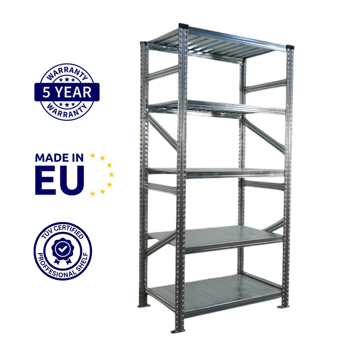 FACHBODENREGAL Proximo 200x90x70cm 5 Ebenen Fachlast 200 kg Beidseitig nutzbar Verzinkt - Silberfarben, Metall (90/200/70cm) - PROREGAL