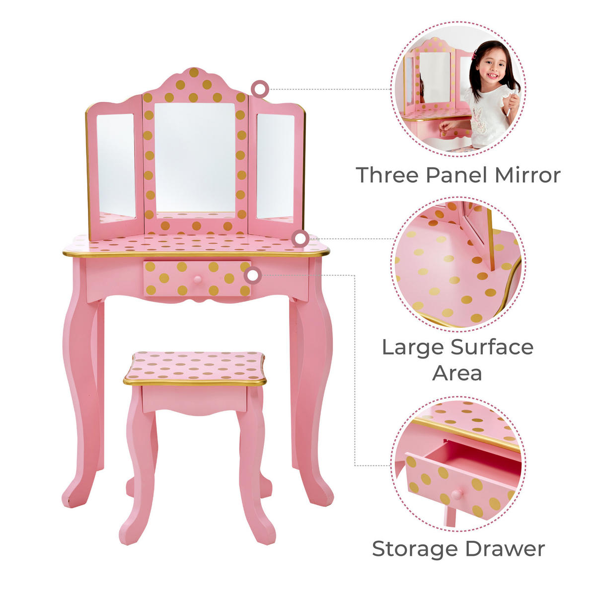 KINDER-SCHMINKTISCH mit Spiegel und Hocker, Rosa, 100cm - Pink, Holzwerkstoff (30/100/60cm) - Teamson Kids