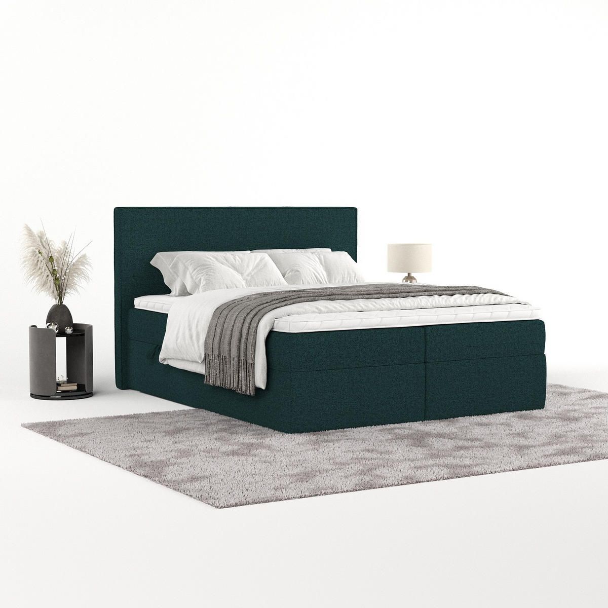 BOXBETT Nuvia 140/200 cm Grün im Riva Stoff - Schwarz/Grün, Holz/Holzwerkstoff (140/200cm) - AltaBeds