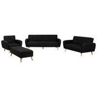 6-SITZER SOFA SET mit Ottomane Polyester Schwarz Florli - Schwarz, Textil (214/82/85cm) - Beliani