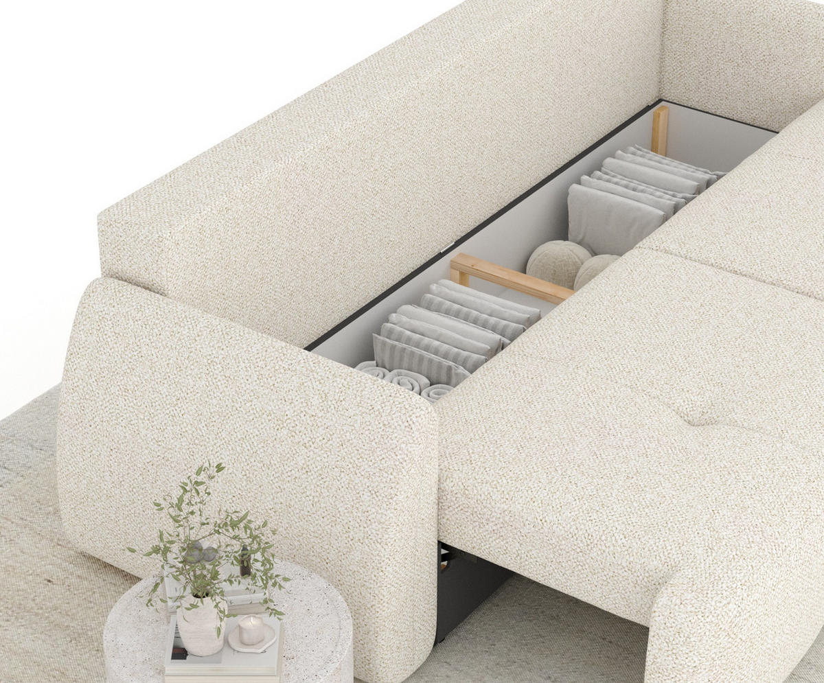 SCHLAFSOFA Loca Creme Plüschstoff - Creme/Schwarz, Holz/Holzwerkstoff (248/92/103cm) - Maison de Reve