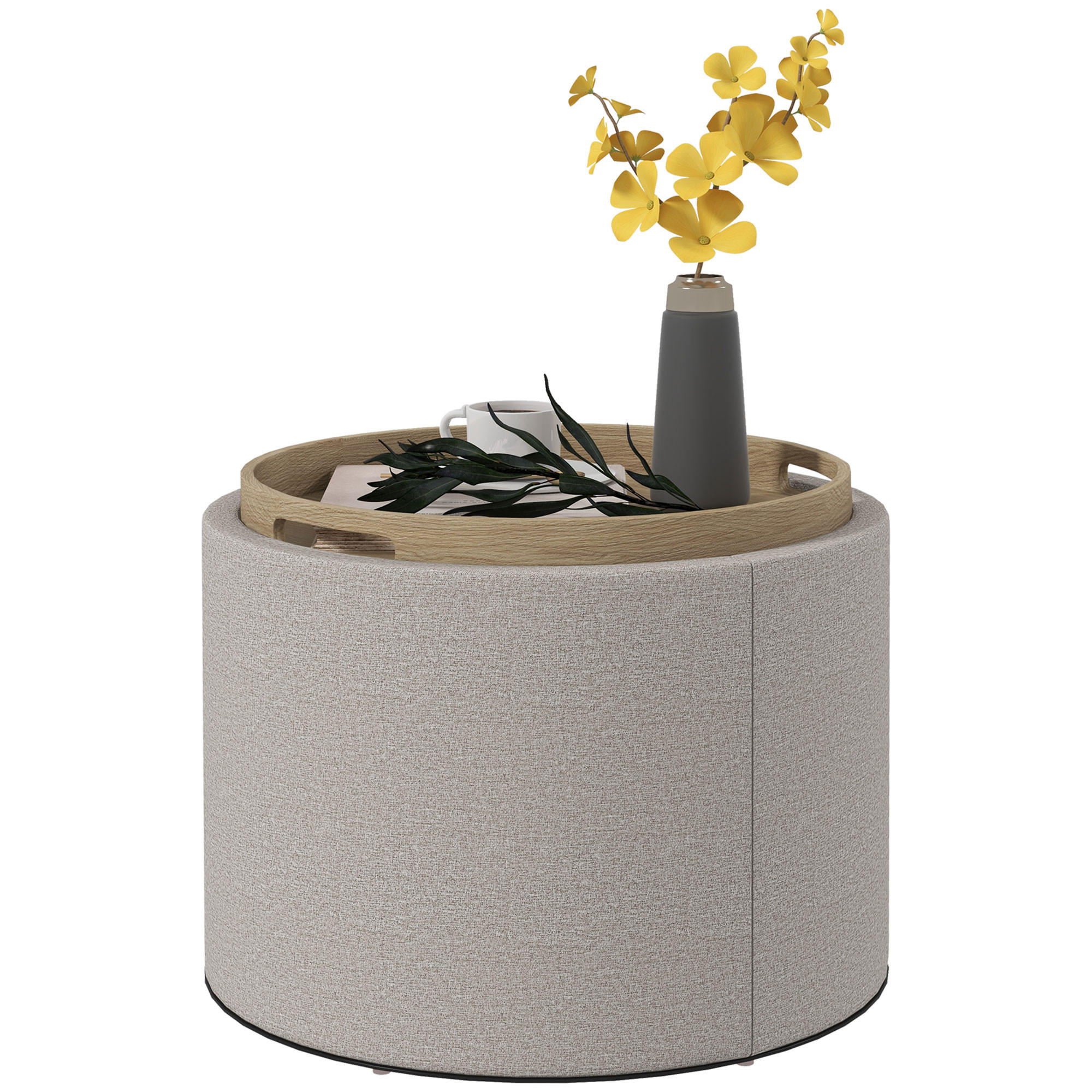 HOCKER DE-07212 mit Leinen, verstecktem Stauraum Hellgrau/Natur - Hellgrau, Holzwerkstoff (56/42/56cm) - ComfortXL