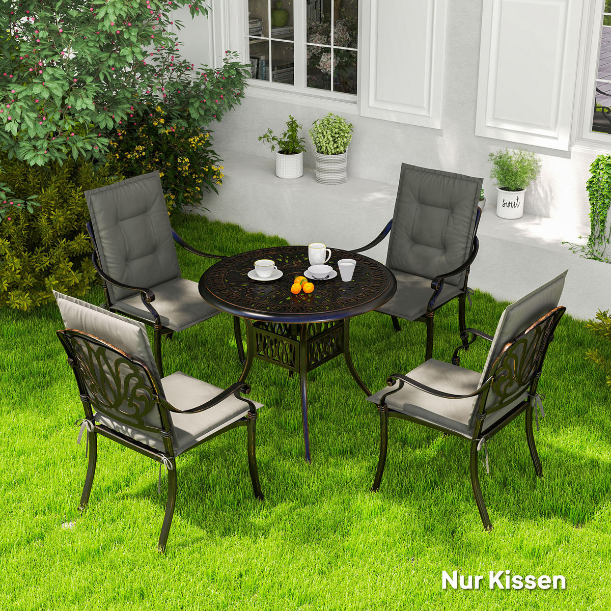 SITZKISSEN 4er Set 108 x 50 x 5 cm - Hellgrau, Kunststoff (50/5/108cm) - Outsunny