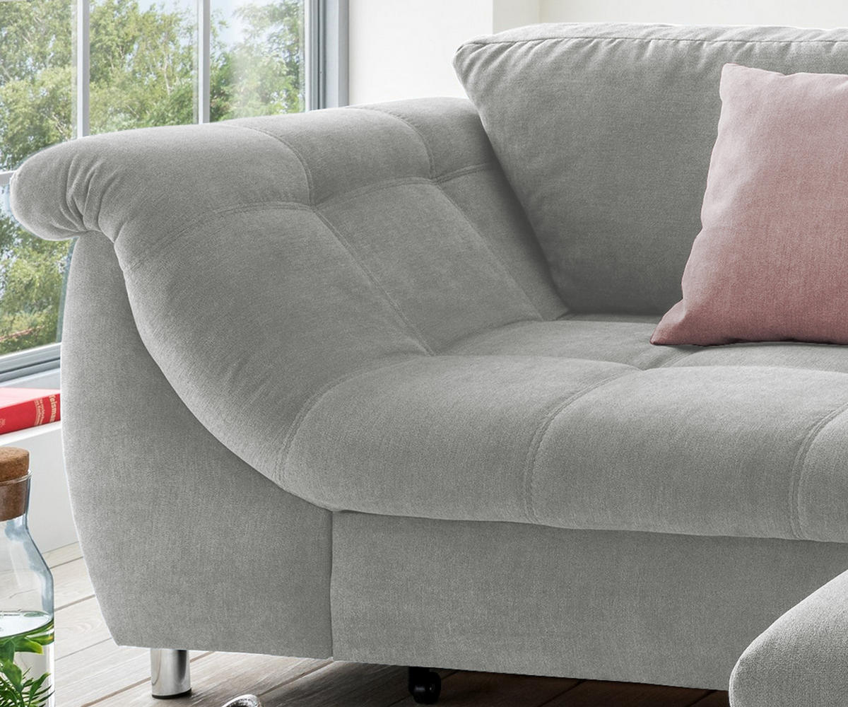 ECKSOFA mit Schlaffunktion, Bettkasten, Wellenunterfederung, Ottomane rechts B250/T190/H84 cm, Liegefl. 179x190 cm, Mikrofaser Grau / 17001 - Chromfarben/Grau, Textil/Metall (250/190cm) - luma-home