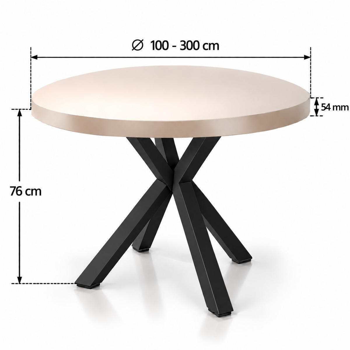 ESSTISCH rund ausziehbar 100/300/76 cm, Kaschmir, 54 cm Tischplatte + X Metallbeine Schwarz - Kaschmir/Schwarz, Holzwerkstoff/Metall (100/300/76cm) - Damale Möbel