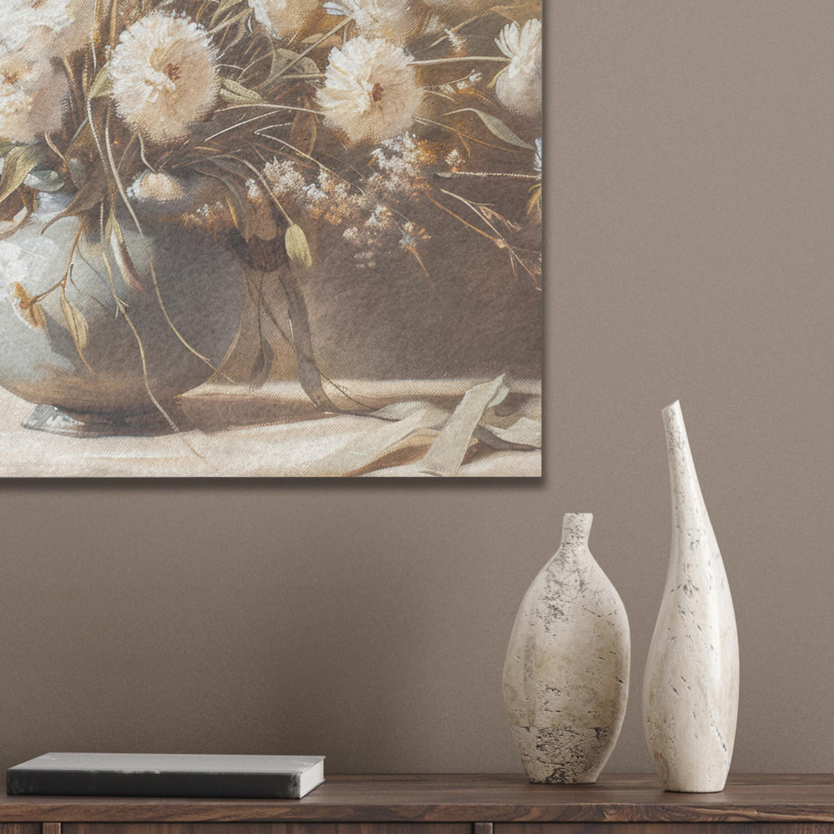 AKUSTIKBILD - Blumen - Vase - Stilleben - Beige - 60x60 - Creme, Kunststoff (60/60/0.9cm) - MuchoWow