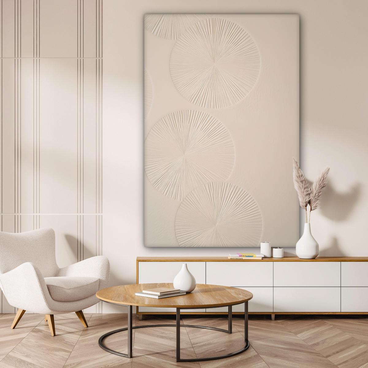 LEINWANDBILD Japandi - Beige - Modern Deko Groß 90x140 cm - Ecru, Textil (90/140cm) - MuchoWow