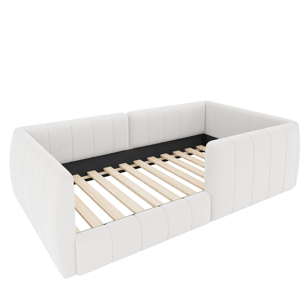 POLSTERBETT 90/200 cm aus MDF und Leinenstoff mit Sicherheitsgeländer und gepolstertem Kopfteil, Beige - Beige, Holzwerkstoff (90/200cm) - Redom