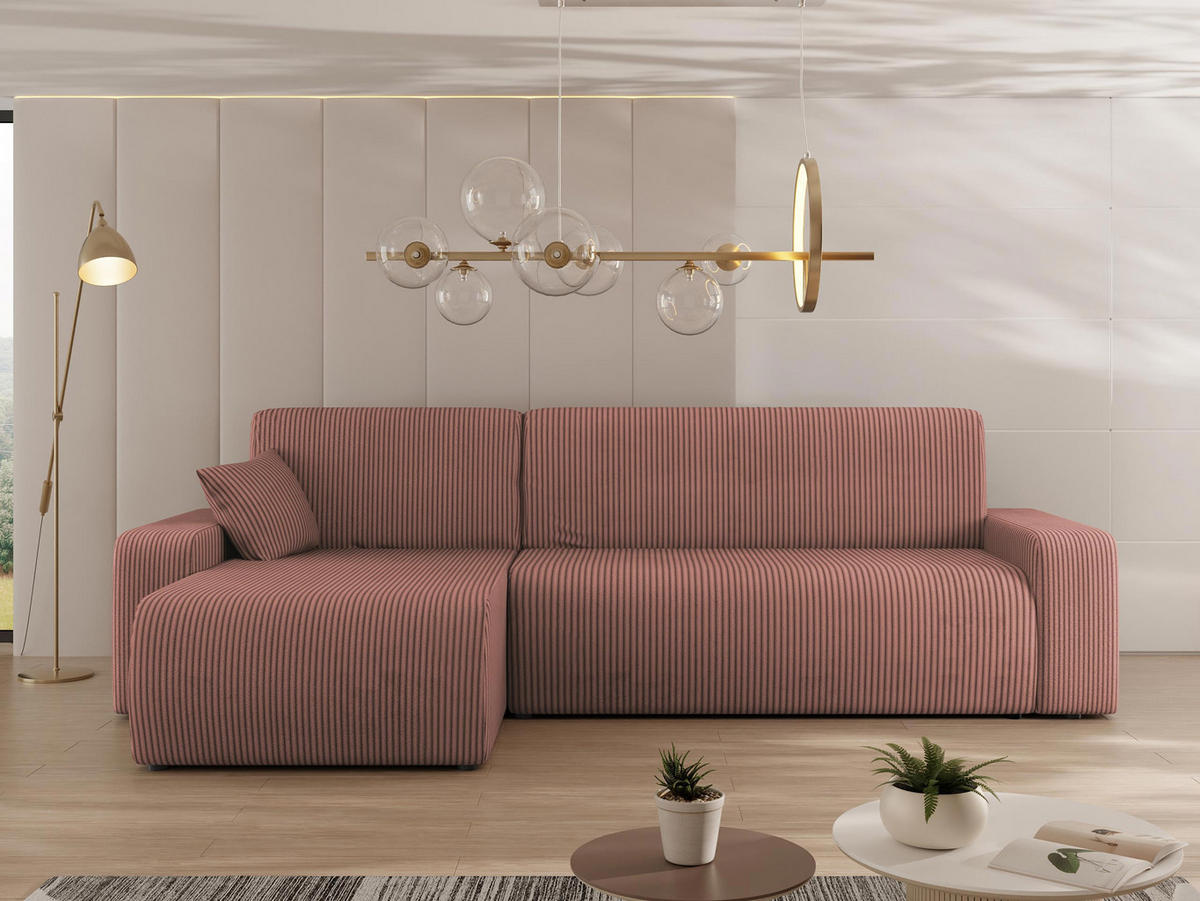 ECKSOFA Piano L Cord - Schwarz/Rosa, Holz/Kunststoff (244/145cm) - MIRJAN24