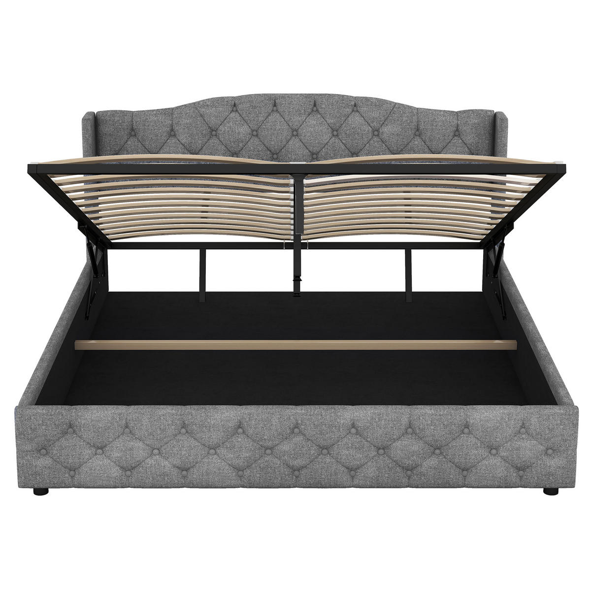 POLSTERBETT 180/200 cm grau mit hydraulischer Lagerung - Grau, Textil (180/200cm) - OKWISH