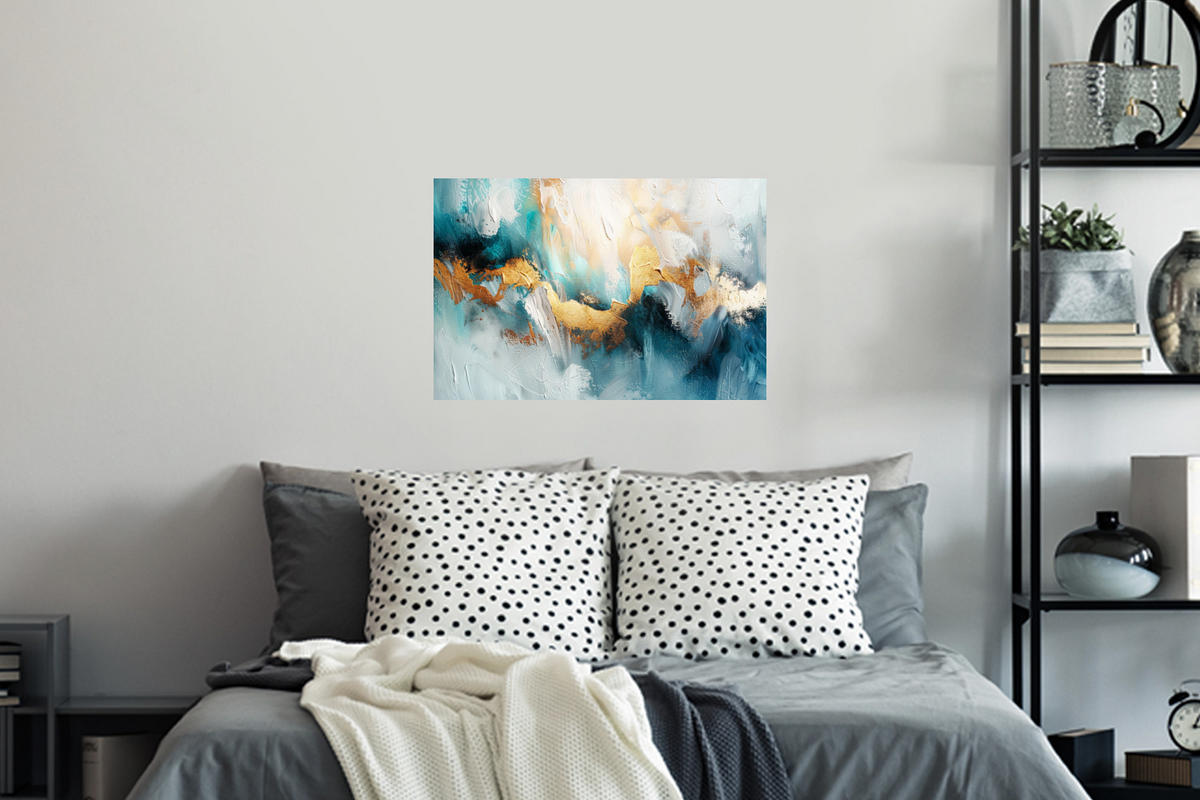 WANDTATTOO Abstrakt - Kunst - Gold - Blau 60x40 cm - Petrol, Kunststoff (60/40/0.1cm) - MuchoWow