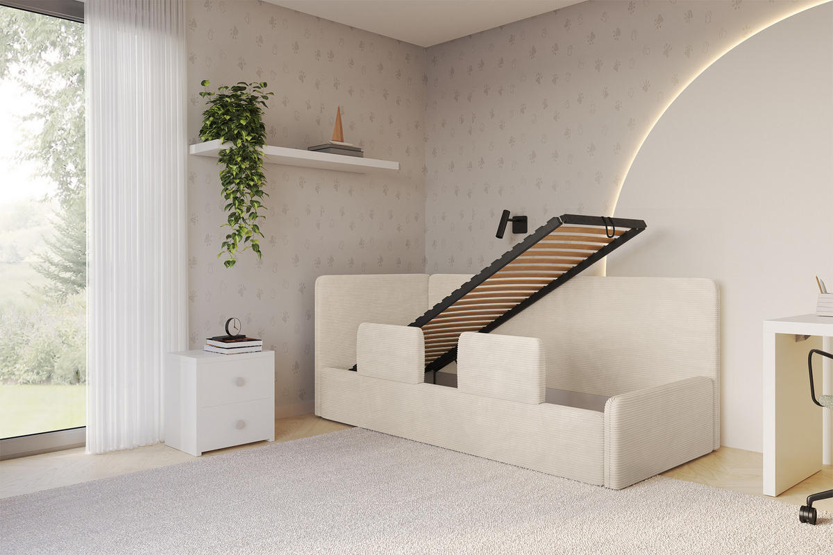 EINZELLBETT Jugendbett mit Bettkasten, Rechts - NORY 100x200 Beige - Kaschmir, Holzwerkstoff/Textil (100/200cm) - ALTDECOR