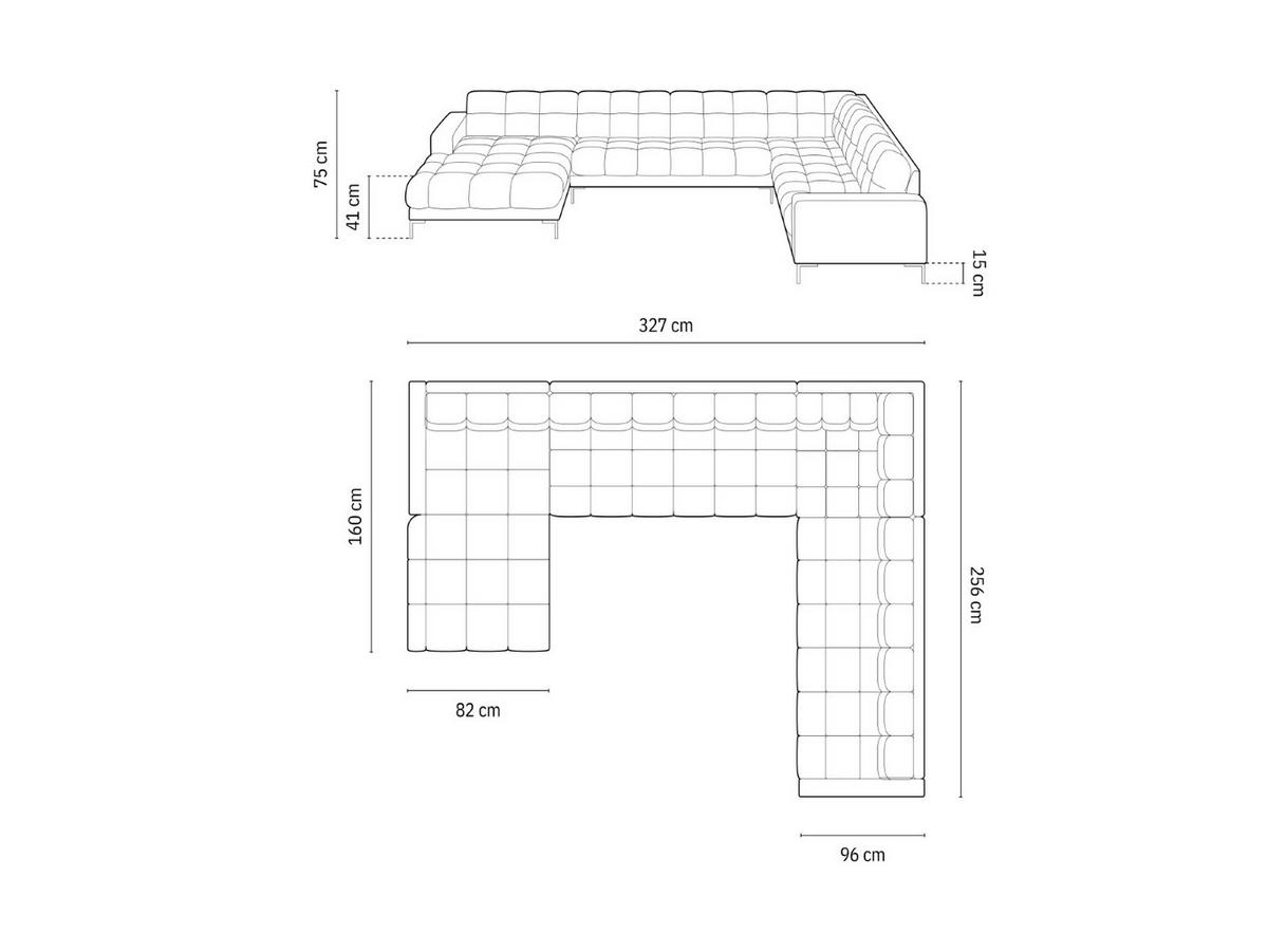 PANORAMASOFA rechts Mamaia aus Samt beige 7 Sitzplätze - Beige, Textil (256/75/327cm) - Micadoni