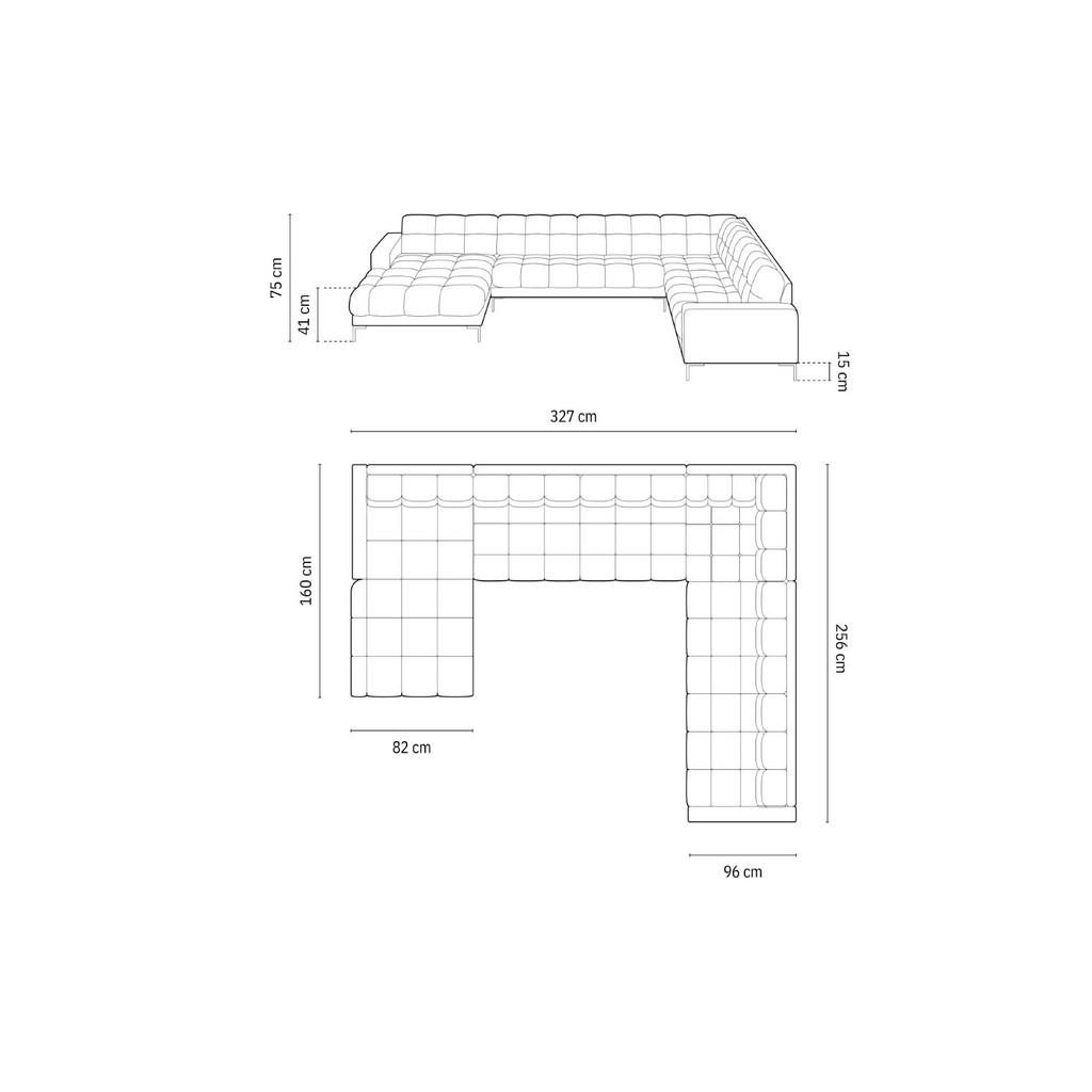 Thumbnail - Micadoni Panoramasofa, Grün, Textil, 7-Sitzer, U-Form, 256x75x327 cm, Hergestellt in Europa, Wohnzimmer, Sofas & Couches...