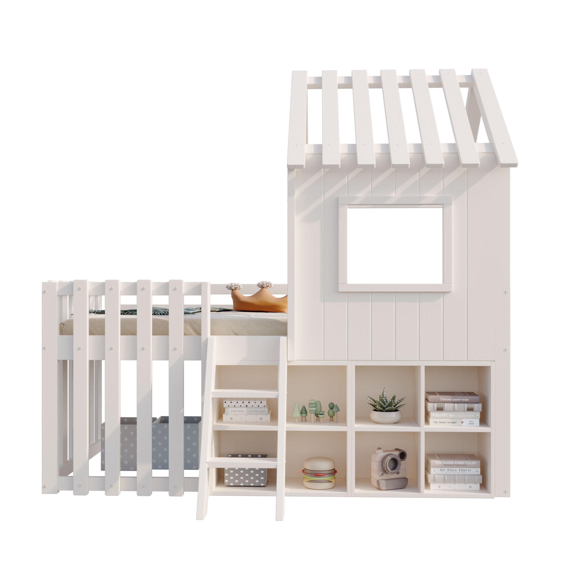 HAUSBETT 90/200 cm Weiß aus Massivholz mit Stauraum und Spielhaus-Design - Weiß, Holz (90/200cm) - Flora Grace