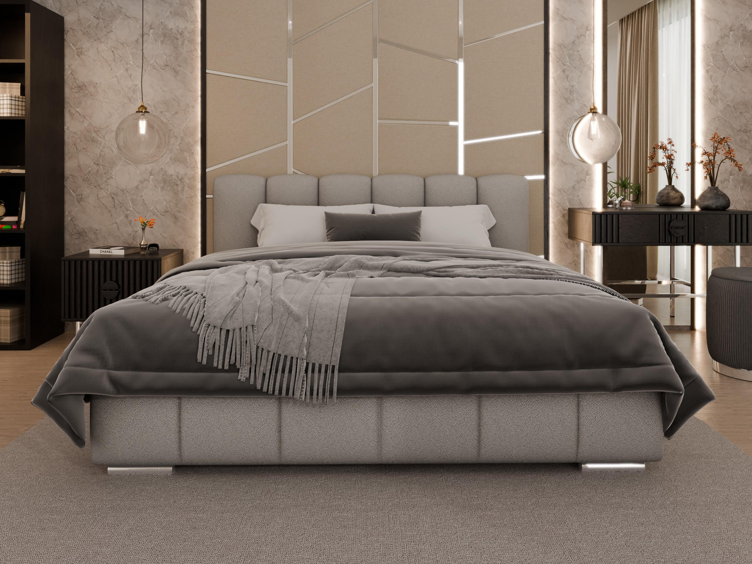 POLSTERBETT Zaira 180 x 200 cm mit Bettkasten und Lattenrost federkernmatratze 18cm - grau - Grau, Holz (180/200cm) - Panda Möbel