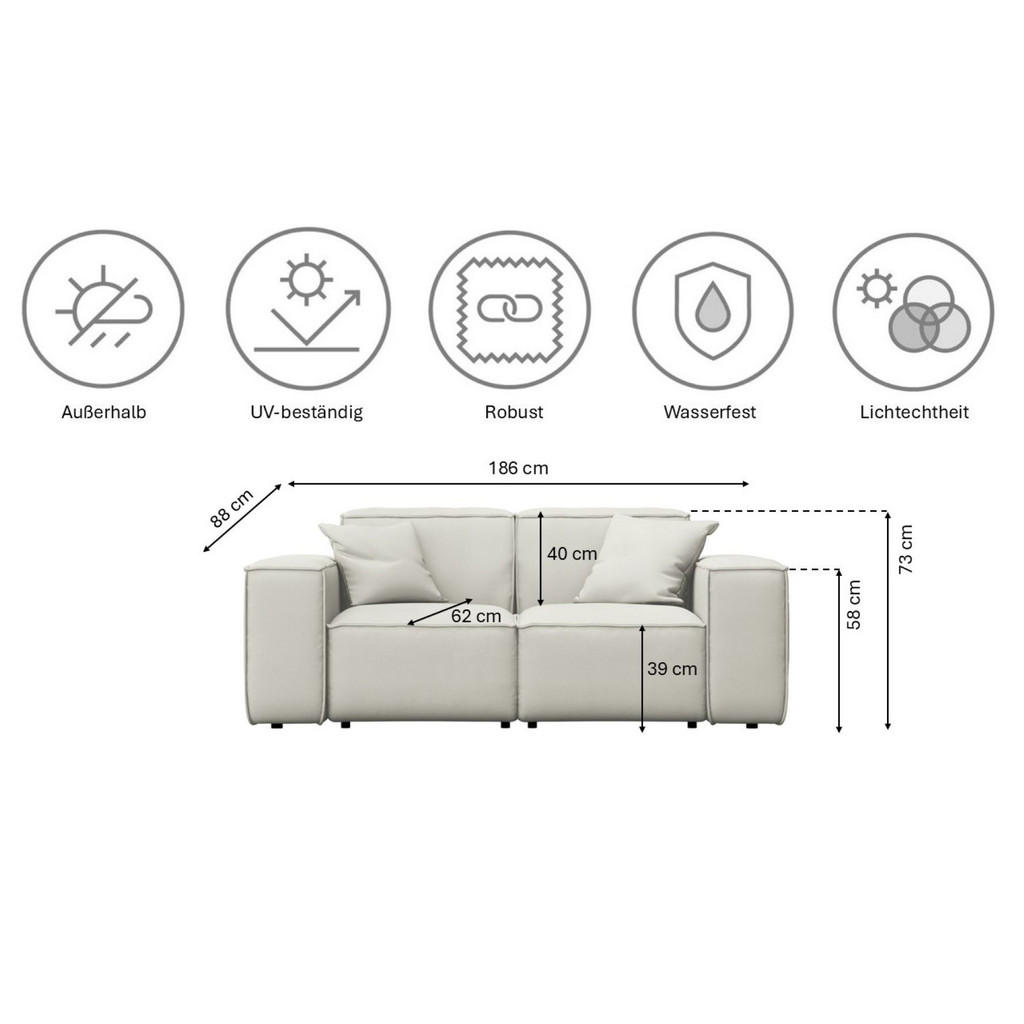Thumbnail - Kaiser Möbel Gartensofa, Creme, Holz, 2-Sitzer, 186x73x88 cm, Loungemöbel, Gartensofas