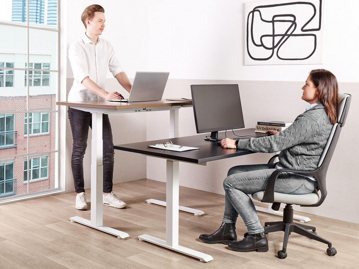 SCHREIBTISCH schwarzweiß 180/72 cm elektrisch höhenverstellbar Destin III - Schwarz/Weiß, Holz (72/180/63cm) - Beliani
