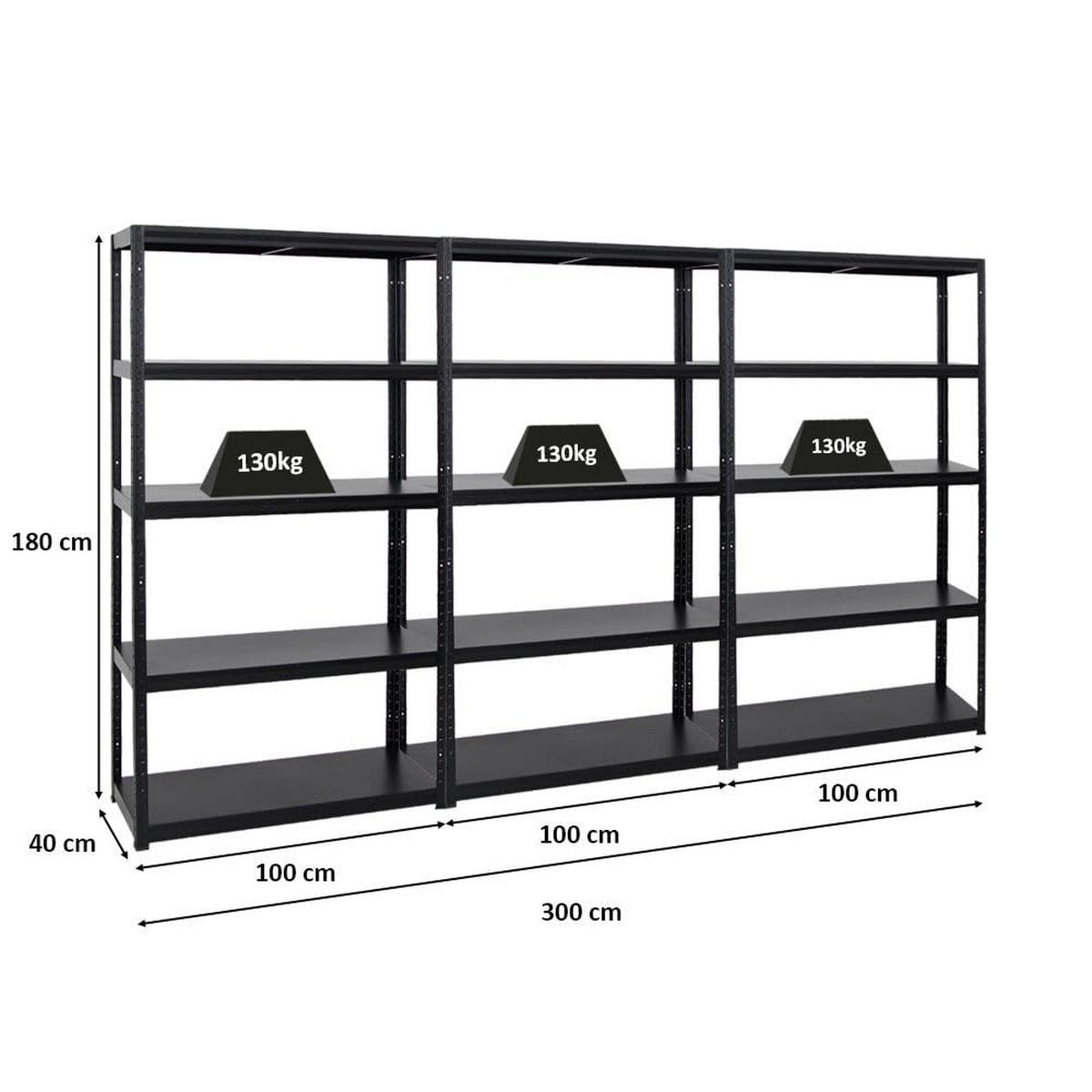 SCHWERLASTREGAL Steel Eagle 3er-Set mit 3x 180x100x40 cm Fachlast 130 kg Schwarz - Schwarz, Metall (300/180/40cm) - PROREGAL