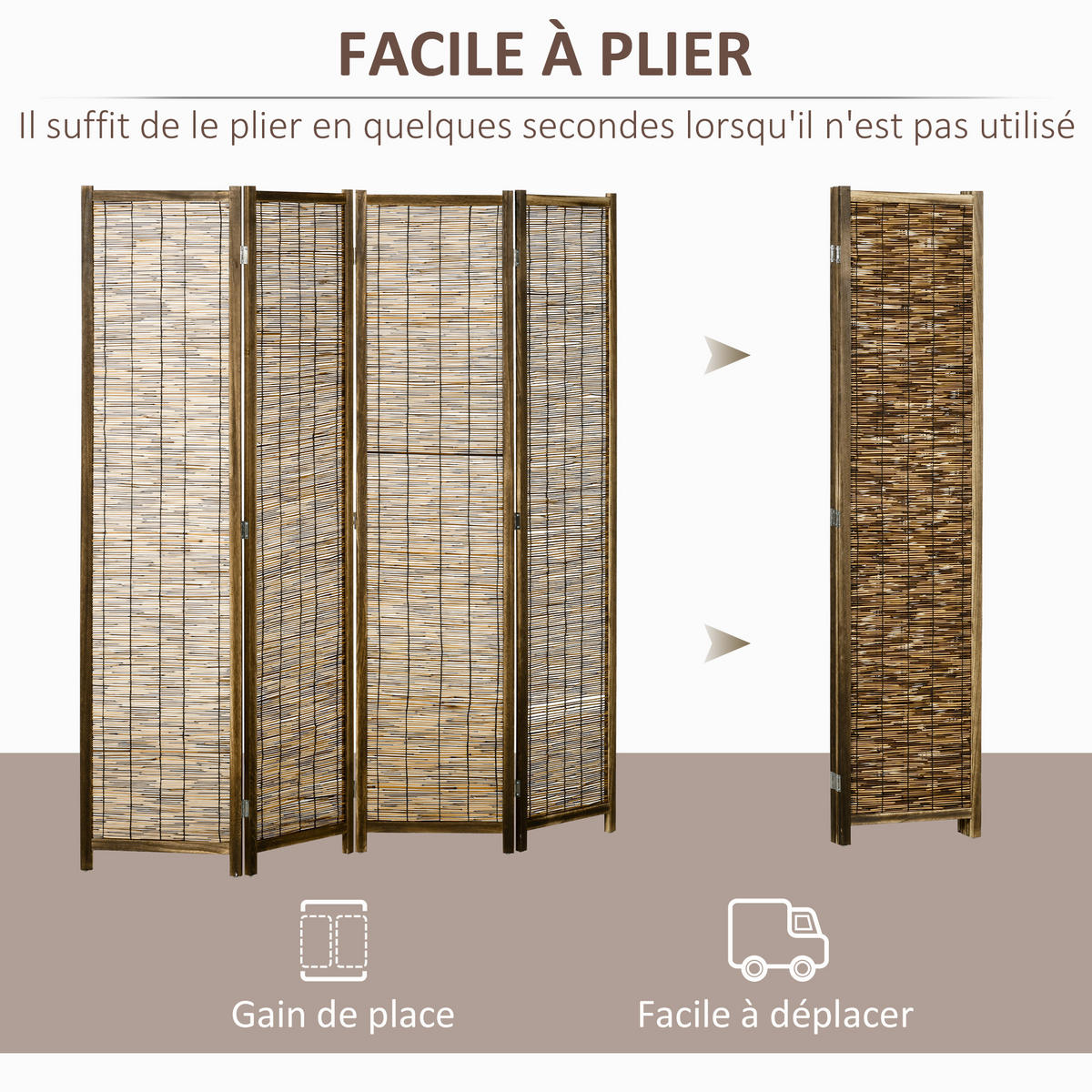 PARAVENT DE-14248 4-teilig, klappbar 160x170 cm Natur - Braun, Holz (160/170/1.8cm) - ComfortXL
