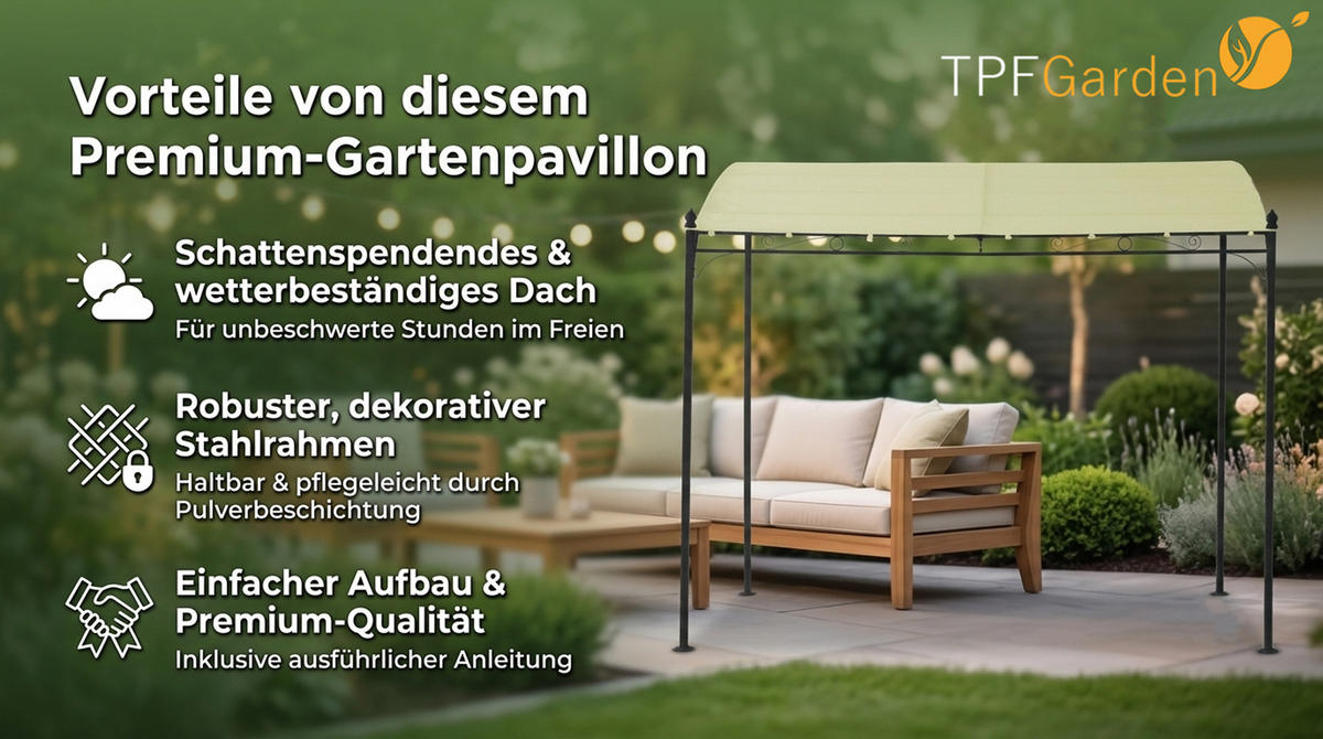 ANBAUPAVILLON Mandala - Terrassenüberdachung 3x3 Meter, Stahlgestell aus Vierkantprofil 40x40mm, mit schwarzer Pulverbeschichtung. - Naturfarben, Kunststoff (300/250/300cm) - TPFGarden